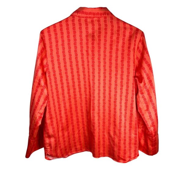 2/$30 Natori Cruz Large Striped Seashell Top Blouse Button Down Red Orange - Picture 2 of 5